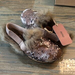 Mou Sparkling Sequin and Fur Clogs